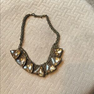 Chainmail Crystal Bib Necklace in Champagne Gold